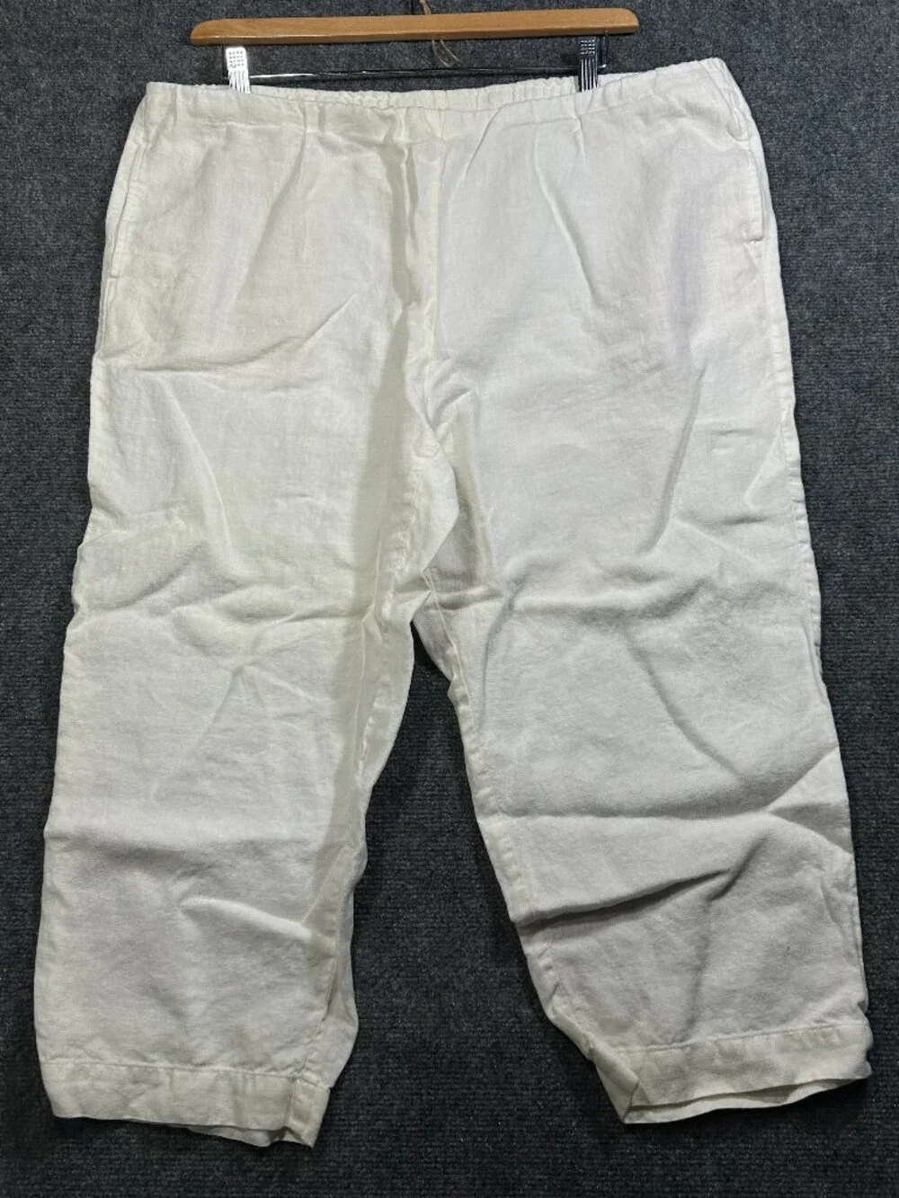 J Jill Pants Womens XL Love Linen Ivory Flat Front Pull On Elastic Waist Pockets - Picture 1 of 7